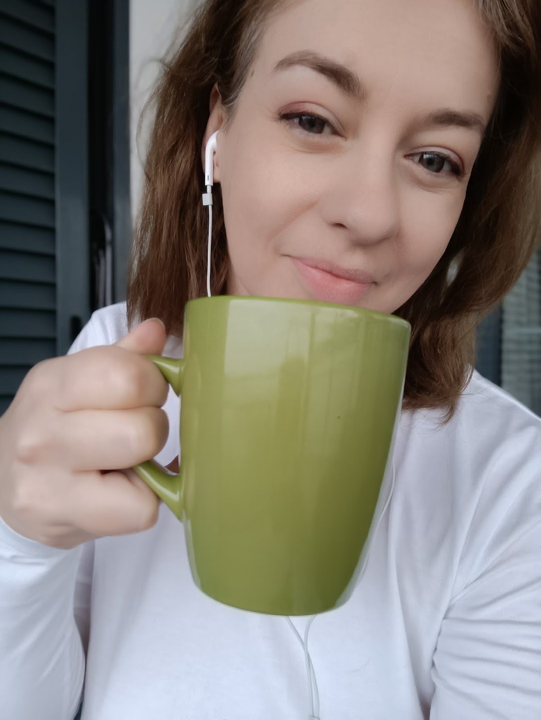 Beata Badura with her morning coffee